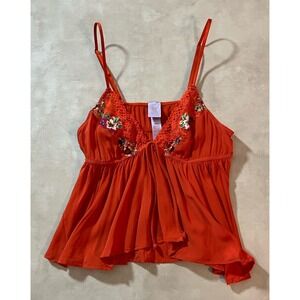 Savage X Fenty Red Lace Crop Top‎ Camisole Lingerie Medium Babydoll Y2K Strap